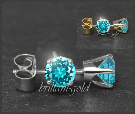 Ohrstecker 585 Gold, Topas türkis 4,5,6,7mm